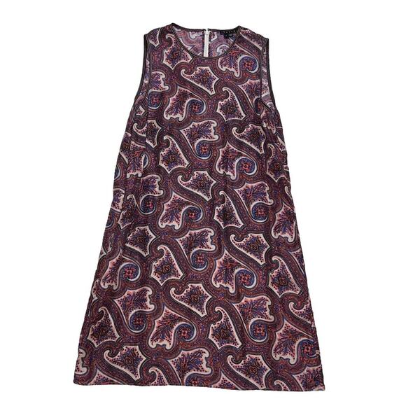Theory Brindina Veranda Dress Size 6 Purple Paisley Print 100% Silk Shift Mini - Picture 2 of 16